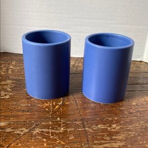 Set of Two Blue Ceramic Votive Candle Cups